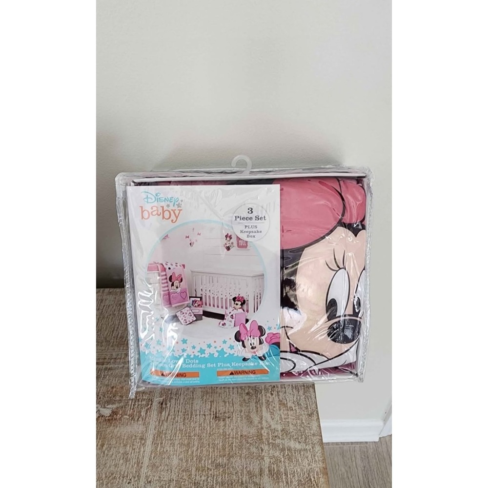Disney Baby Minnie Mouse 3 pc Crib Bedding Set Pink Nursery Sheet Keepsake Box